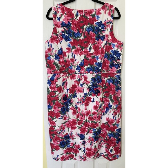 Talbots Dresses & Skirts - Talbots Floral Sheath Dress 14W Pink Blue Sleeveless V Neck Career Occasion